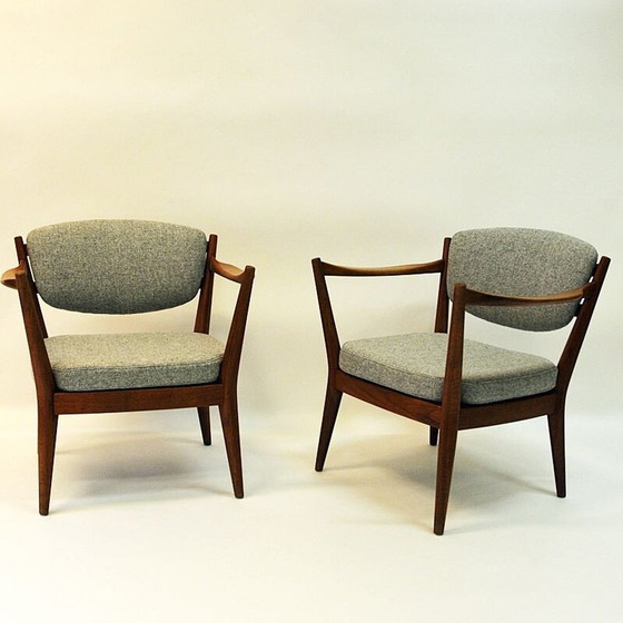 Image 1 of Set van 2 vintage teakhouten "kaminstol" fauteuils van Kayser & Relling, Noorwegen 1950