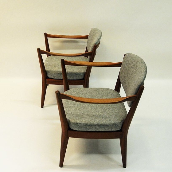 Image 1 of Set van 2 vintage teakhouten "kaminstol" fauteuils van Kayser & Relling, Noorwegen 1950