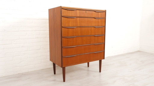 Vintage Deense Ladekast | Teak | 6 Lades | 104 Cm