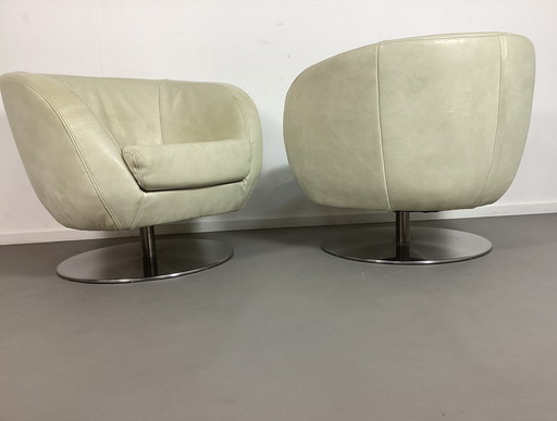 2 Vintage Italiaanse Zwaar Lederen Tulip Design Fauteuils 