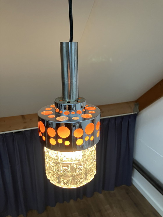 Image 1 of Vintage glazen hanglamp met chroom, jaren 60