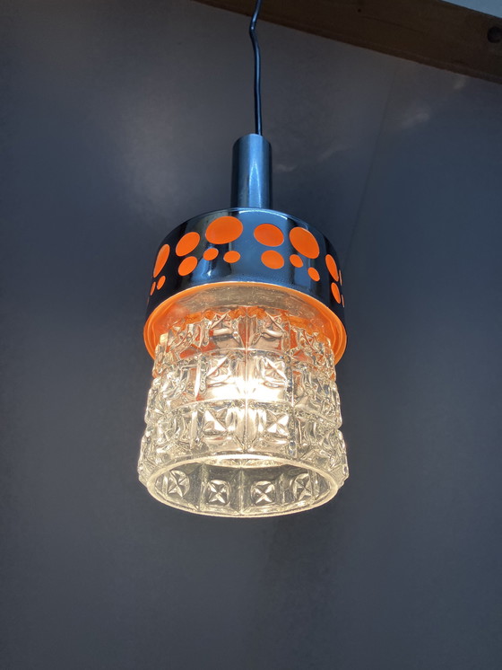 Image 1 of Vintage glazen hanglamp met chroom, jaren 60