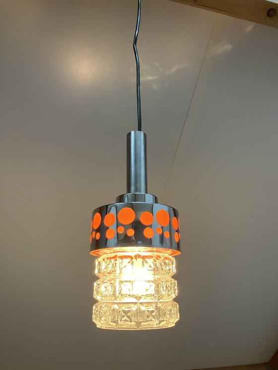 Image 1 of Vintage glazen hanglamp met chroom, jaren 60