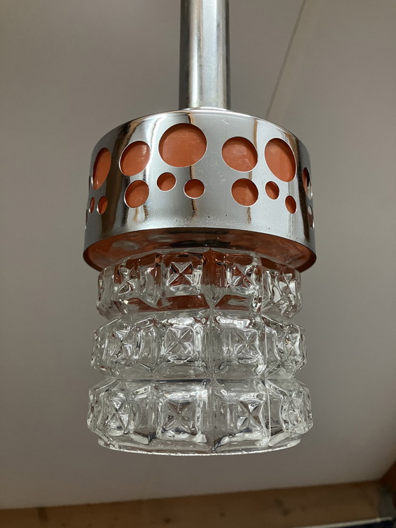 Image 1 of Vintage glazen hanglamp met chroom, jaren 60