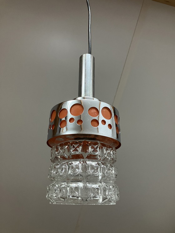 Image 1 of Vintage glazen hanglamp met chroom, jaren 60