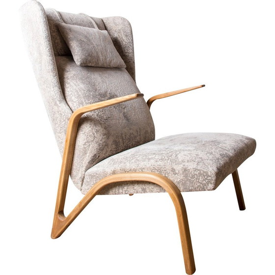 Image 1 of Vintage Konkav fauteuil in gebogen beuken en stof van Paul Bode voor Federholz, Duitsland 1960