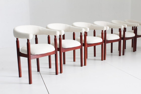 Image 1 of Vintage spaanse eetkamer stoelen in bouclé stof, set van 6