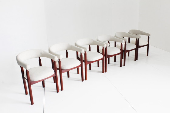 Image 1 of Vintage spaanse eetkamer stoelen in bouclé stof, set van 6