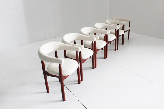 Image 1 of Vintage spaanse eetkamer stoelen in bouclé stof, set van 6