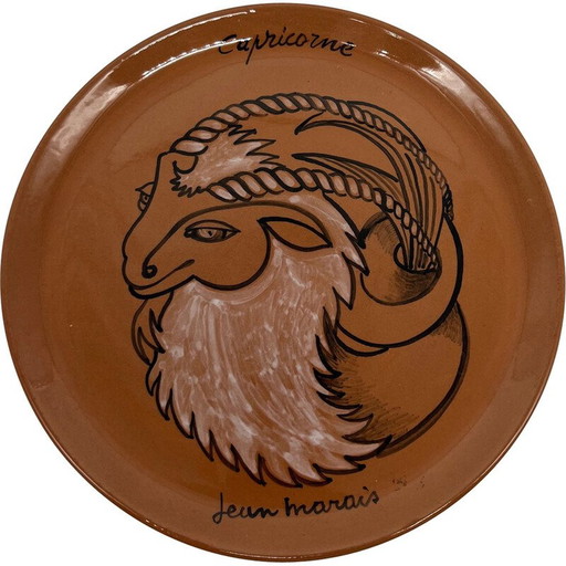 Vintage astrologisch aardewerk bord door Jean Marais, 1960