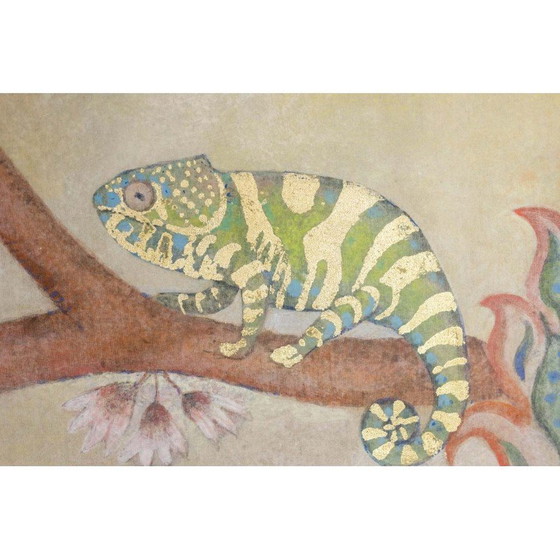 Image 1 of Vintage schilderij van een kameleon