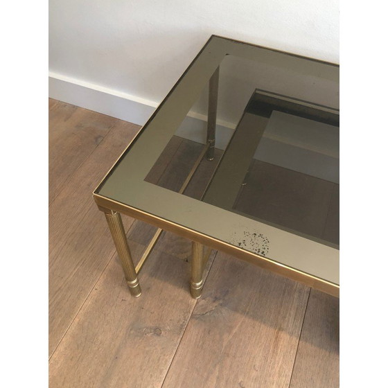 Image 1 of Vintage messing nesttafels met rookglas, 1970