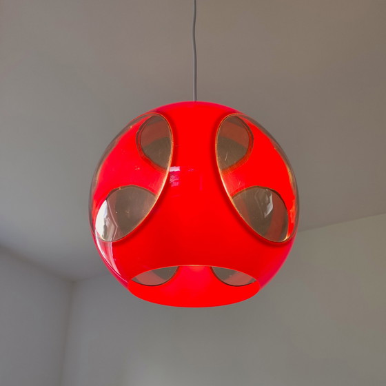 Image 1 of Vintage rode Ufo hanglamp - ruimtetijdperk ontwerp uit de jaren 1970