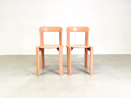 Image 1 of Set van 2 vintage stoelen beige rood Bruno Rey Kusch & Co jaren 1970 ontwerp nieuw gelakt