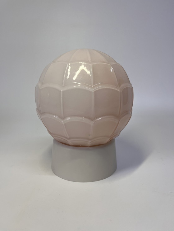 Image 1 of 1X Vintage Zacht Roze Thabur Plafondlamp Art Deco Met Crème Bakelieten Armatuur