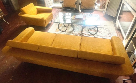 Image 1 of Vintage 3-zitsbank + fauteuil