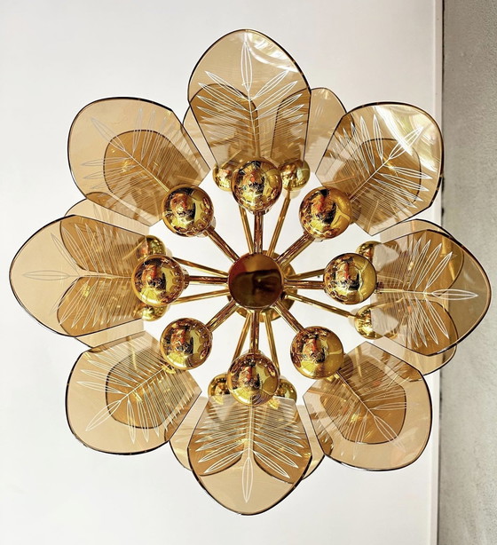 Image 1 of Vintage Smoked Leaves Plafondlamp