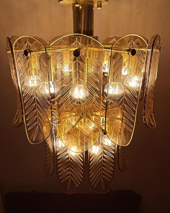 Image 1 of Vintage Smoked Leaves Plafondlamp