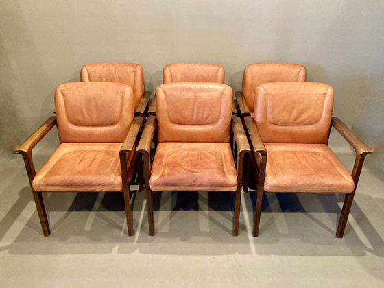 Image 1 of Suite van 6 leren fauteuils "Design 1960".