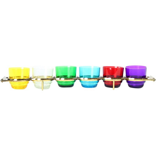 Set vintage regenboogkleurige plastic borrelglaasjes, Tsjecho-Slowakije 1960