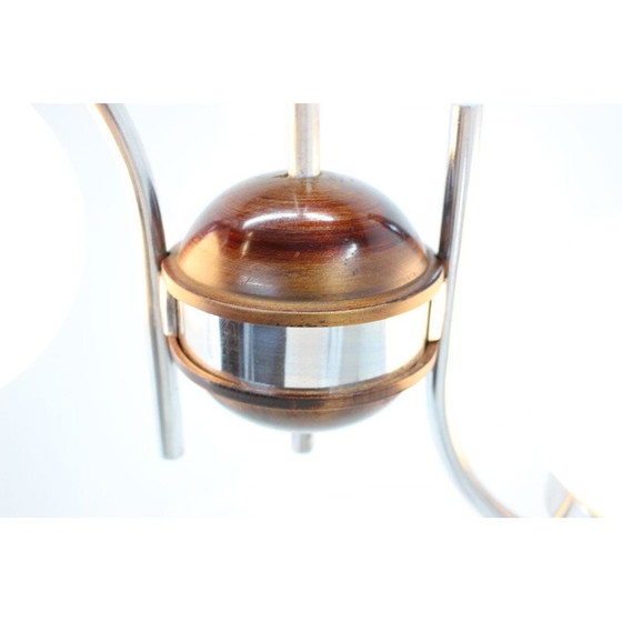 Image 1 of Vintage kroonluchter van art deco glas, metaal en hout, Tsjecho-Slowakije 1930