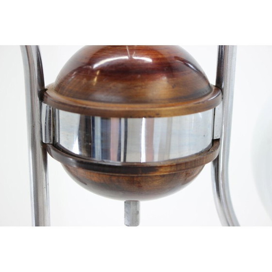 Image 1 of Vintage kroonluchter van art deco glas, metaal en hout, Tsjecho-Slowakije 1930