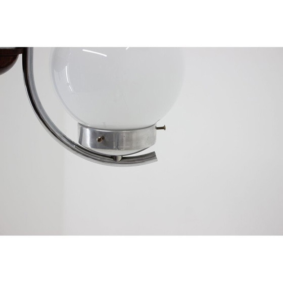 Image 1 of Vintage kroonluchter van art deco glas, metaal en hout, Tsjecho-Slowakije 1930