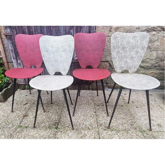 Image 1 of Set van 4 vintage stoelen van Jacques Hitier, staal en messing, 1960