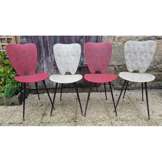 Image 1 of Set van 4 vintage stoelen van Jacques Hitier, staal en messing, 1960