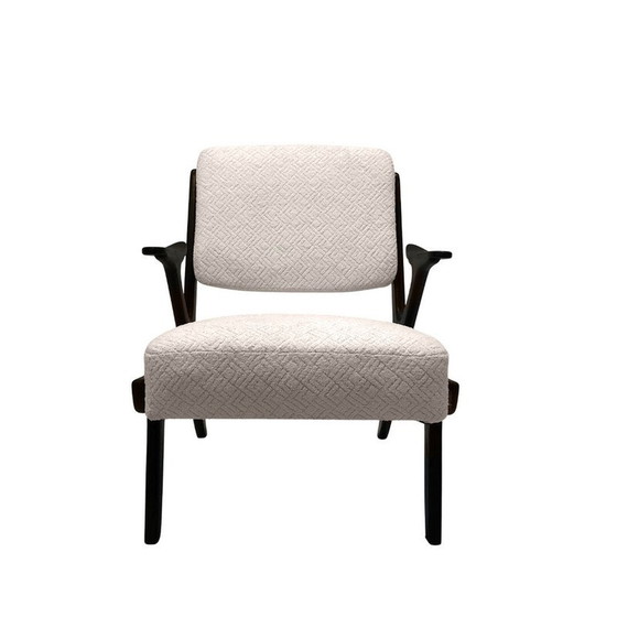 Image 1 of Vintage fauteuil in hout en Dedar stof, jaren 1950