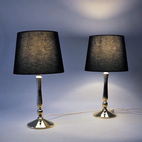 Image 1 of Paar Vintage tafellamp Klassiek Messing uit Scandinavië 1950