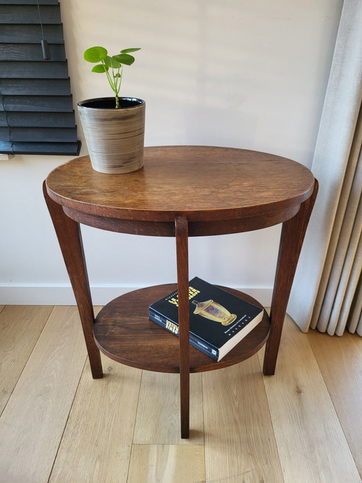 Art Deco Ovaal Bijzettafel Of Plantentafel, Hout