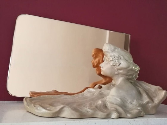 Image 1 of Art Nouveau Sculptuur Met Roze Spiegel Door Lambert Escaler