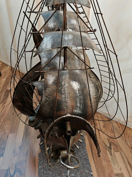 Image 1 of Sculptuur 4 masten zeilschip metaal, uniek stuk, enig in zijn soort