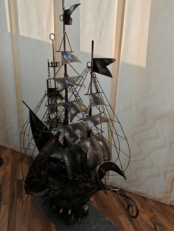 Image 1 of Sculptuur 4 masten zeilschip metaal, uniek stuk, enig in zijn soort