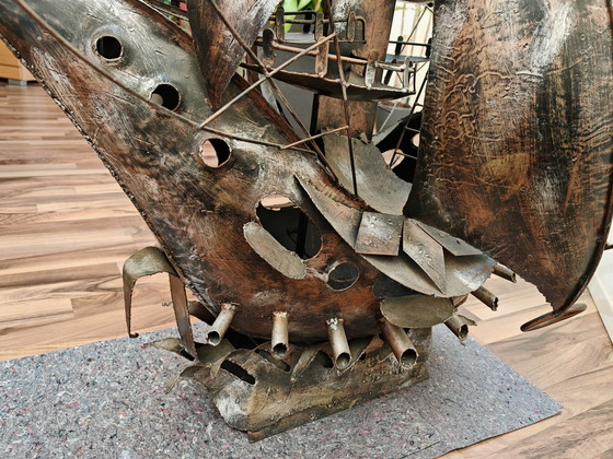 Image 1 of Sculptuur 4 masten zeilschip metaal, uniek stuk, enig in zijn soort
