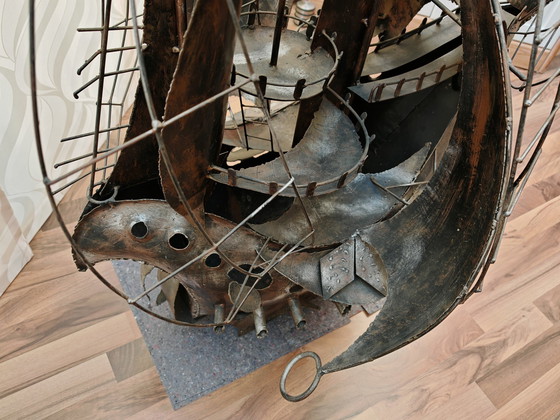 Image 1 of Sculptuur 4 masten zeilschip metaal, uniek stuk, enig in zijn soort