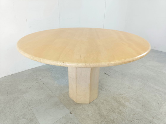 Image 1 of Italiaanse travertin eettafel rond