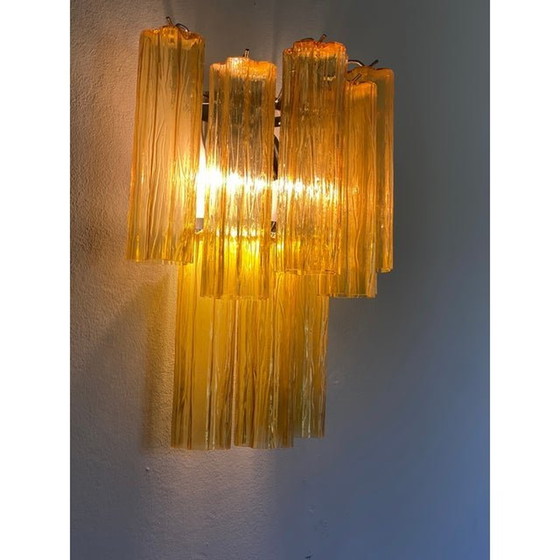 Image 1 of Eigentijdse amberkleurige wandlamp "Tronchi" in Venini-stijl