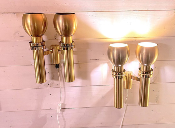 Image 1 of Drie grote Scandinavische messing wandlampen, Mid-Century