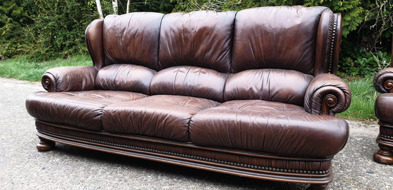 Image 1 of Vintage Klassiek Leder Chesterfield Bank