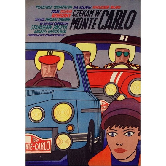 Image 1 of Originele oude Poolse poster "I'll wait in Monte Carlo" door Andrzej Krajewski, 1960