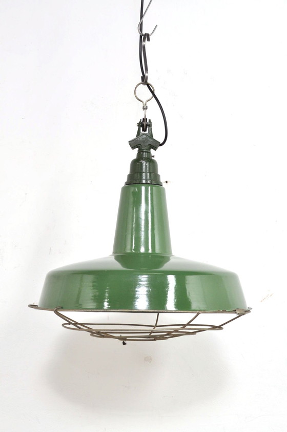 Image 1 of Vintage emaille lampen met kooi