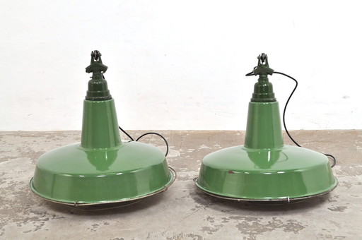 Vintage emaille lampen met kooi