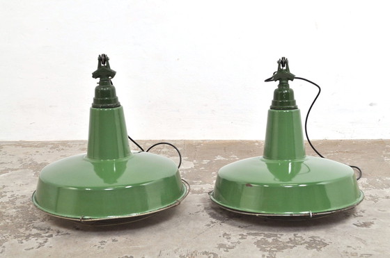 Image 1 of Vintage emaille lampen met kooi