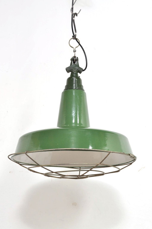 Vintage emaille lampen met kooi