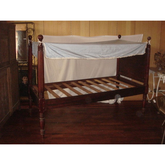 Image 1 of Vintage mahonie hemelbed met lattenbodem