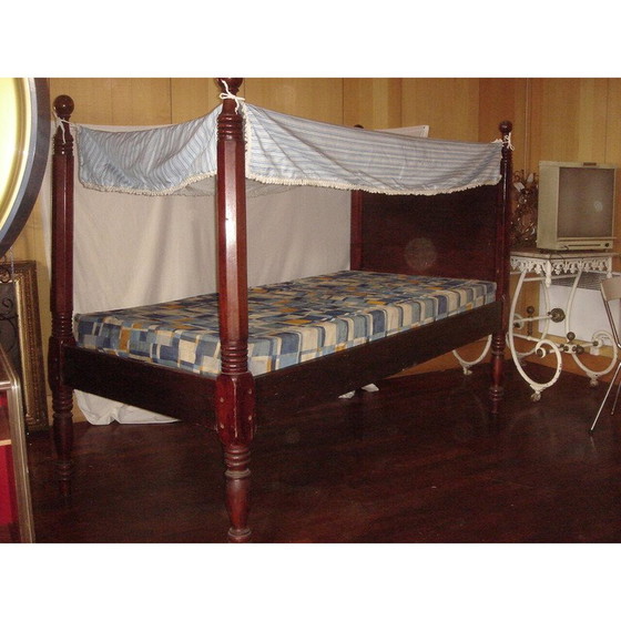 Image 1 of Vintage mahonie hemelbed met lattenbodem