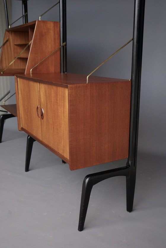 Image 1 of Modulaire wandkast in teakhout van Louis Van Teffellen voor Wébé. 1950S