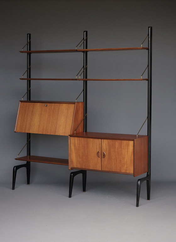 Image 1 of Modulaire wandkast in teakhout van Louis Van Teffellen voor Wébé. 1950S